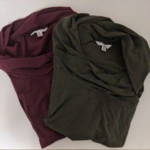 Cabi Green and Maroon Cowl Turtleneck Tee Bundle M